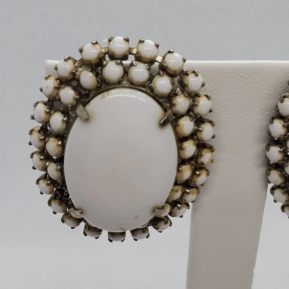 Vintage White & Silver Earrings